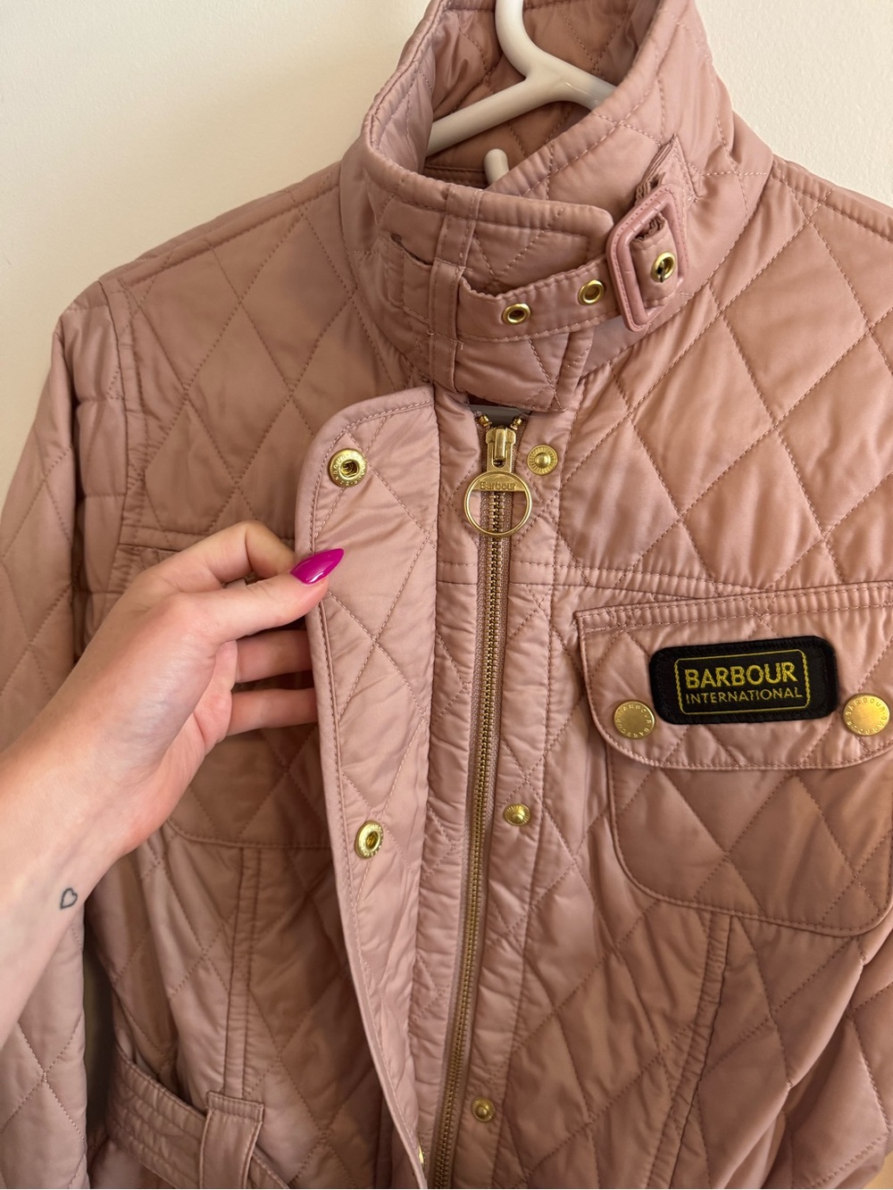 Barbour Quilted Belted Utility Jacket in Rose Taupe - Picture 6 of 14